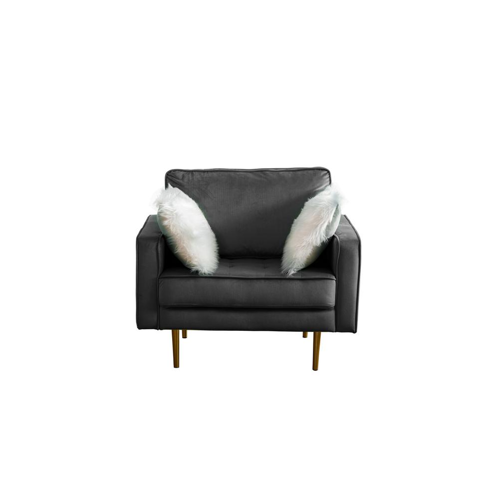 Theo Gray Velvet Sofa Loveseat Chair Living Room Set with Pillows By Lilola Home | Sofas | Modishstore-3