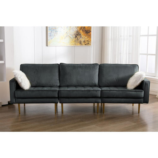 Theo Gray Velvet Sofa with Pillows By Lilola Home | Sofas | Modishstore