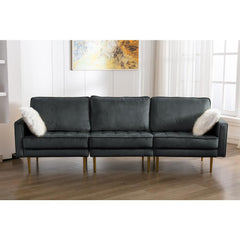 Theo Gray Velvet Sofa with Pillows By Lilola Home