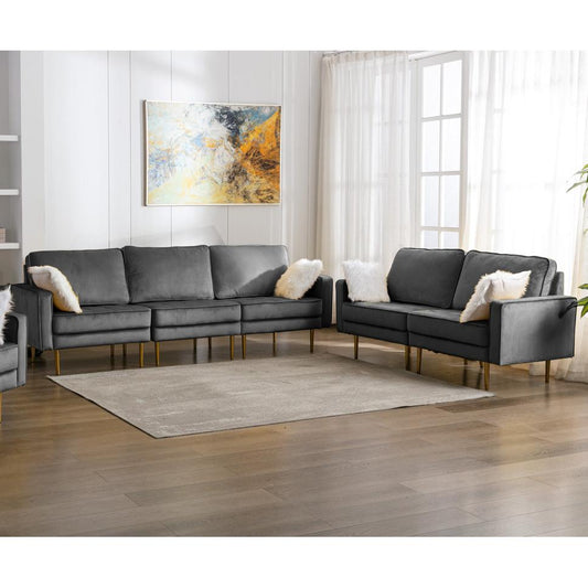 Theo Gray Velvet Sofa Loveseat Living Room Set with Pillows By Lilola Home | Sofas | Modishstore