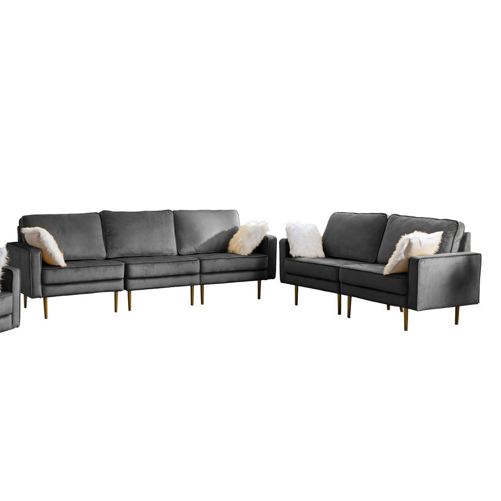 Theo Gray Velvet Sofa Loveseat Living Room Set with Pillows By Lilola Home | Sofas | Modishstore-2