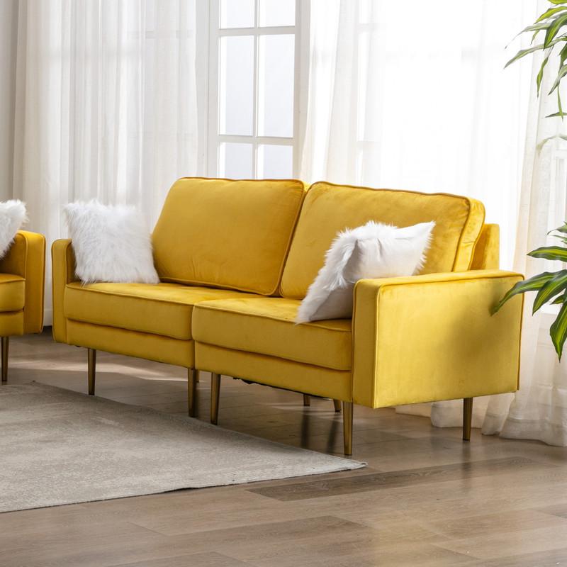 Theo Gray Velvet Sofa Loveseat Chair Living Room Set with Pillows By Lilola Home | Sofas | Modishstore-27