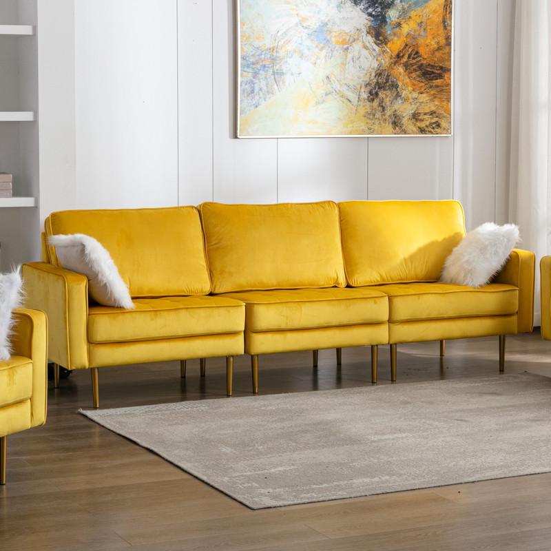 Theo Gray Velvet Sofa Loveseat Chair Living Room Set with Pillows By Lilola Home | Sofas | Modishstore-28