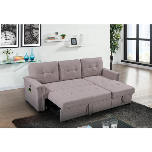 Ashlyn Light Gray Reversible Sleeper Sectional Sofa with Storage Chaise, USB Charging Ports and Pocket By Lilola Home | Sofas | Modishstore