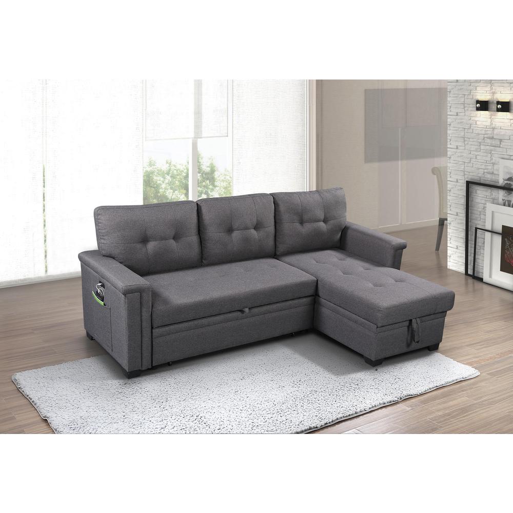 Ashlyn Light Gray Reversible Sleeper Sectional Sofa with Storage Chaise, USB Charging Ports and Pocket By Lilola Home | Sofas | Modishstore-18