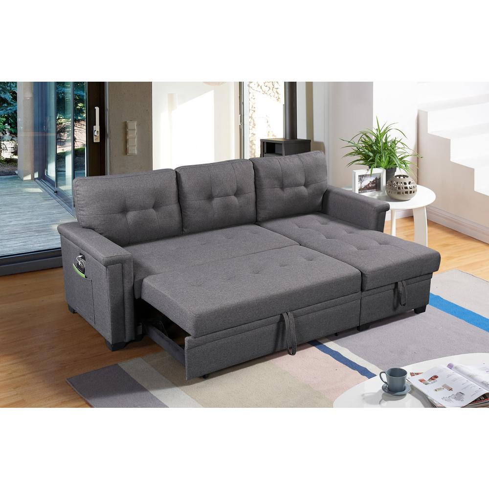 Ashlyn Light Gray Reversible Sleeper Sectional Sofa with Storage Chaise, USB Charging Ports and Pocket By Lilola Home | Sofas | Modishstore-16