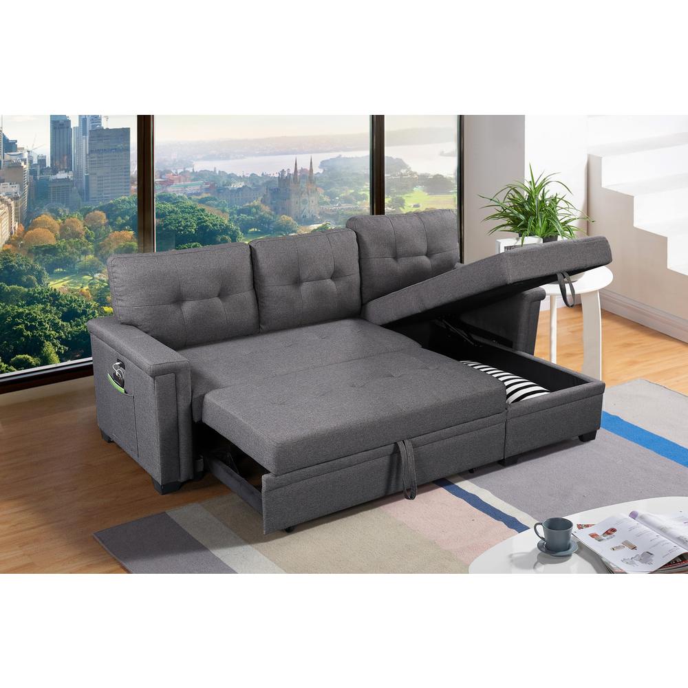 Ashlyn Light Gray Reversible Sleeper Sectional Sofa with Storage Chaise, USB Charging Ports and Pocket By Lilola Home | Sofas | Modishstore-14