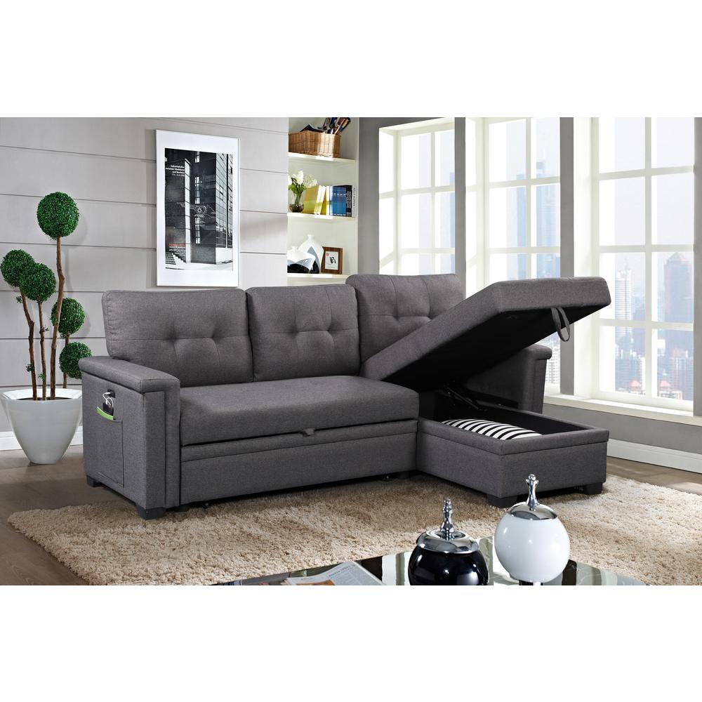 Ashlyn Light Gray Reversible Sleeper Sectional Sofa with Storage Chaise, USB Charging Ports and Pocket By Lilola Home | Sofas | Modishstore-12