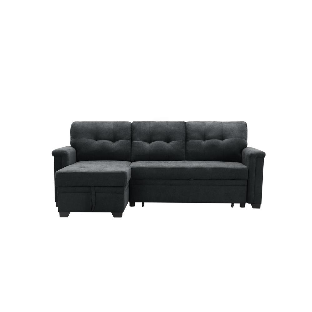 Ashlyn Dark Gray Woven Fabric Sleeper Sectional Sofa Chaise with USB Charger and Tablet Pocket By Lilola Home | Sofas | Modishstore