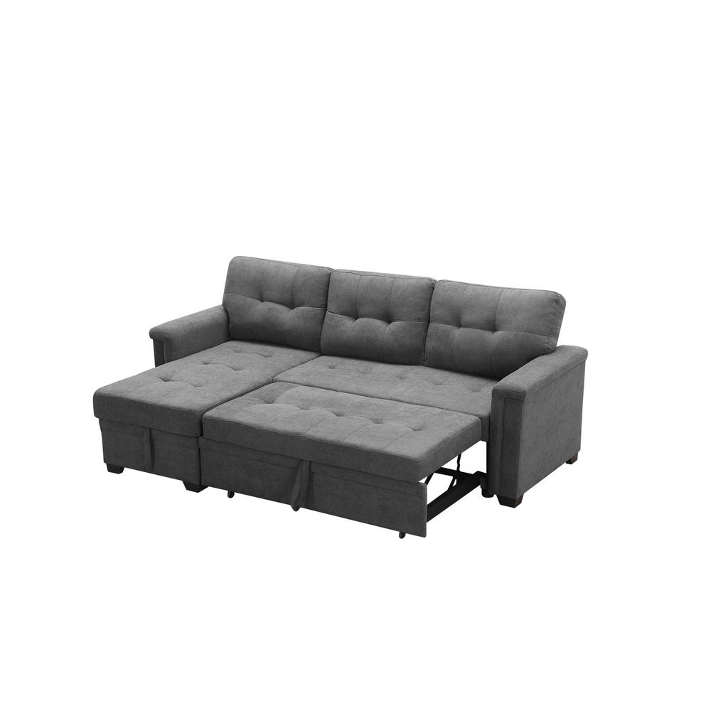 Ashlyn Gray Woven Fabric Sleeper Sectional Sofa Chaise with USB Charger and Tablet Pocket By Lilola Home | Sofas | Modishstore