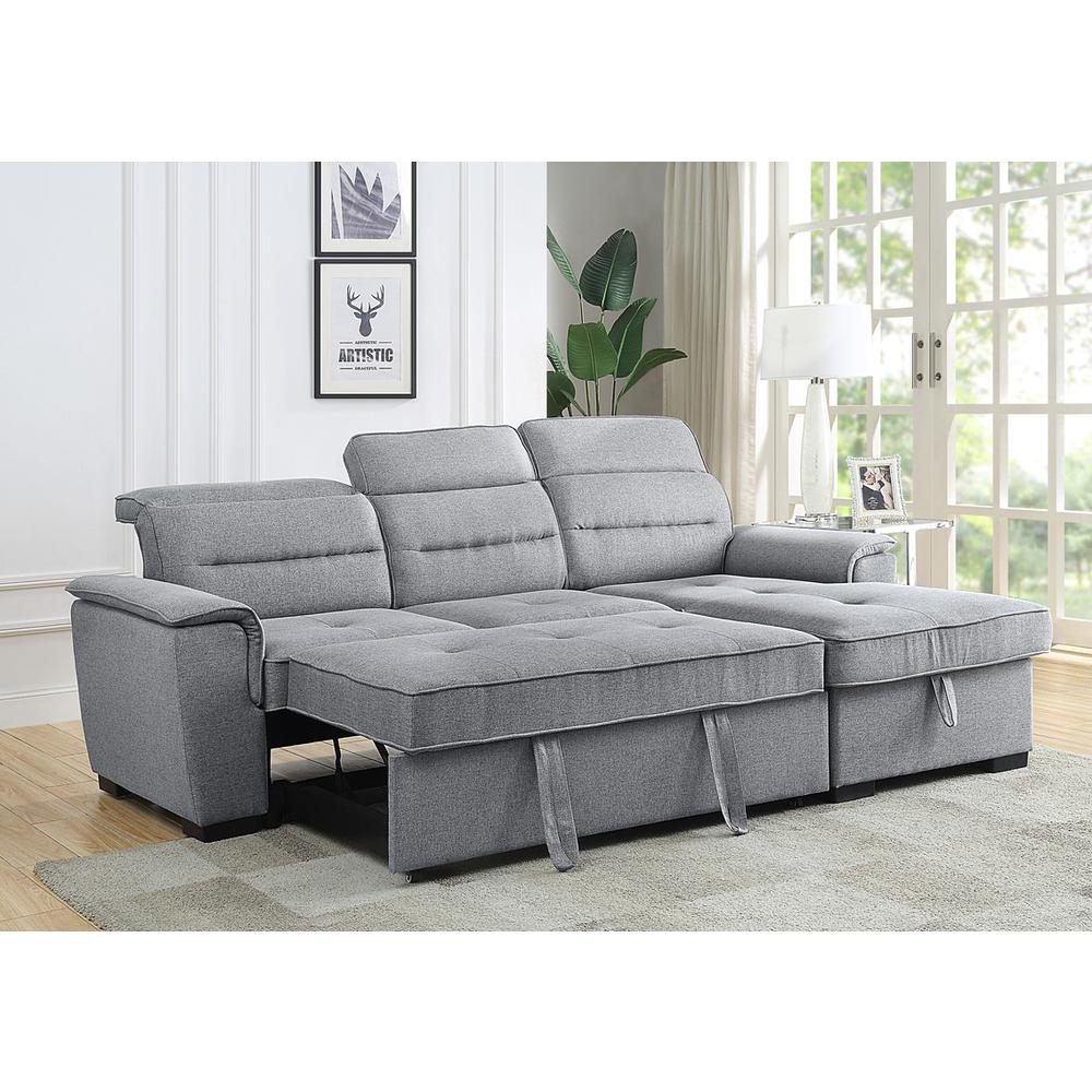 Jaxon Light Gray Linen Sleeper Sectional Sofa with Storage Chaise By Lilola Home | Sofas | Modishstore-2