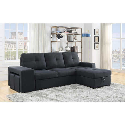 Lucas Dark Gray Linen Sleeper Sectional Sofa with Reversible Storage Chaise By Lilola Home | Sofas | Modishstore