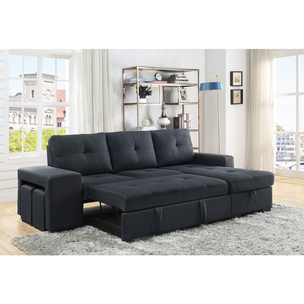 Lucas Dark Gray Linen Sleeper Sectional Sofa with Reversible Storage Chaise By Lilola Home | Sofas | Modishstore-2
