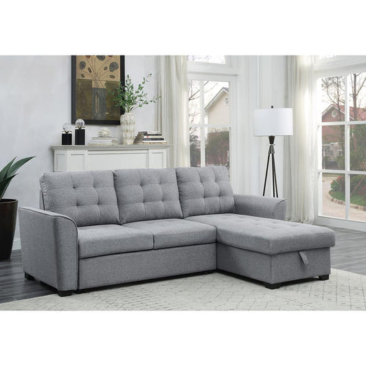 Avery Light Gray Linen Sleeper Sectional Sofa with Reversible Storage Chaise By Lilola Home | Sofas | Modishstore