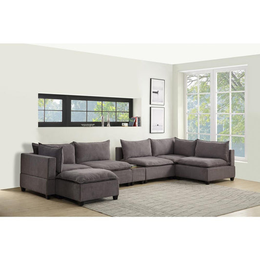 Madison Light Gray Fabric 7-Piece Modular Sectional Sofa Chaise with USB Storage Console Table By Lilola Home | Sofas | Modishstore