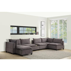 Madison Light Gray Fabric 7-Piece Modular Sectional Sofa Chaise with USB Storage Console Table By Lilola Home