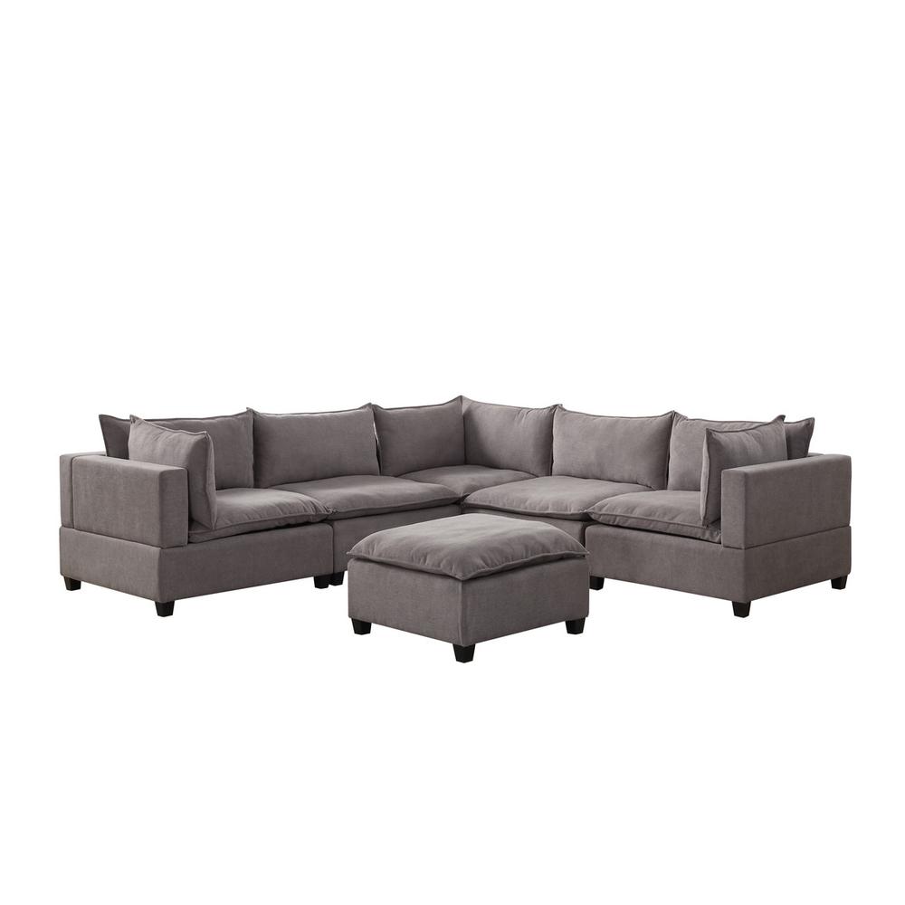 Madison Light Gray Fabric 6 Piece Modular Sectional Sofa with Ottoman By Lilola Home | Sofas | Modishstore-2