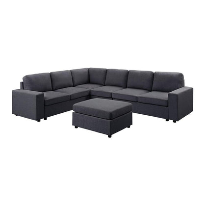 Casey Modular Sectional Sofa with Ottoman in Dark Gray Linen By Lilola Home | Sofas | Modishstore-2