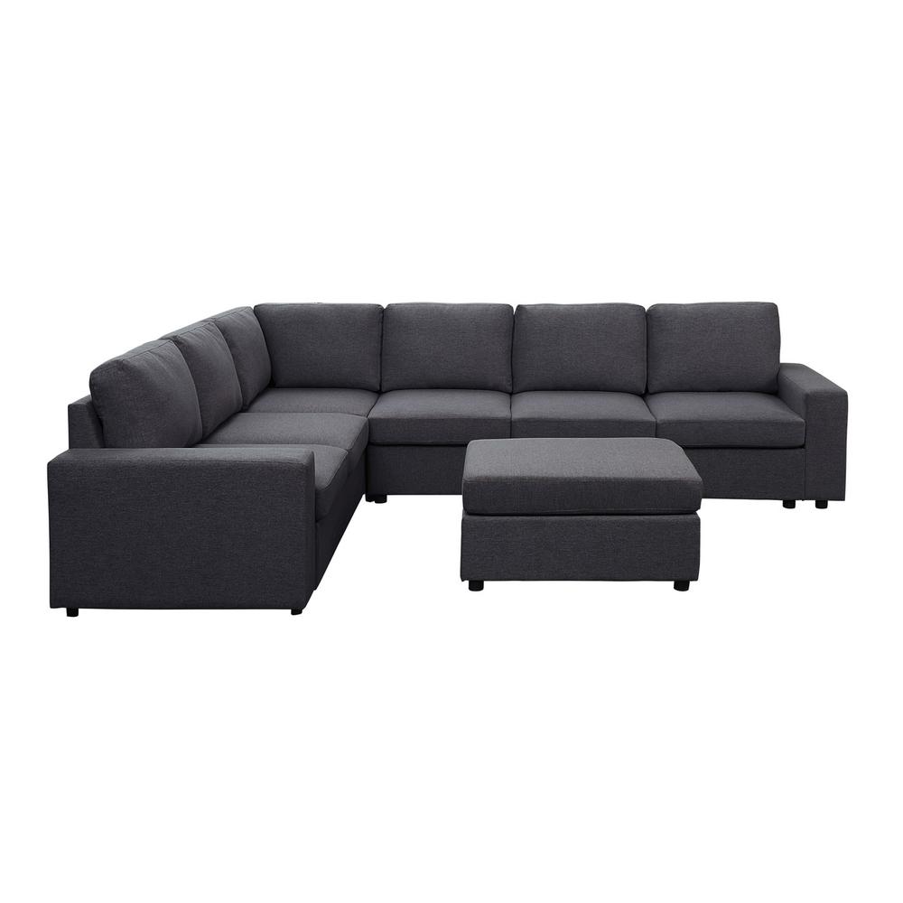 Casey Modular Sectional Sofa with Ottoman in Dark Gray Linen By Lilola Home | Sofas | Modishstore-3