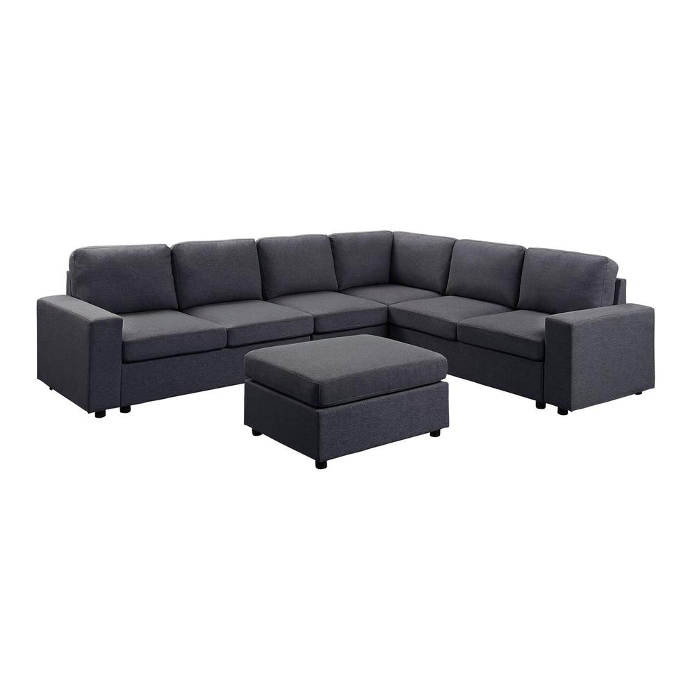 Casey Modular Sectional Sofa with Ottoman in Dark Gray Linen By Lilola Home | Sofas | Modishstore-4