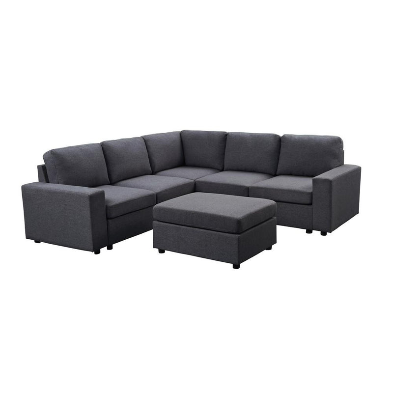 Elliot Sectional Sofa with Ottoman in Dark Gray Linen By Lilola Home | Sofas | Modishstore