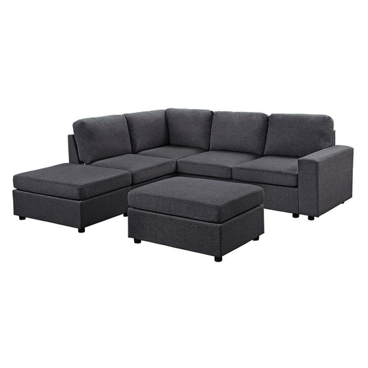 Skye Modular Sectional Sofa with Ottoman in Dark Gray Linen By Lilola Home | Sofas | Modishstore