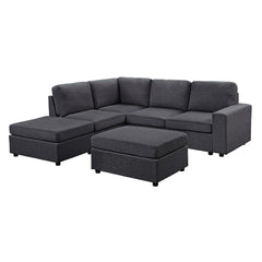 Skye Modular Sectional Sofa with Ottoman in Dark Gray Linen By Lilola Home