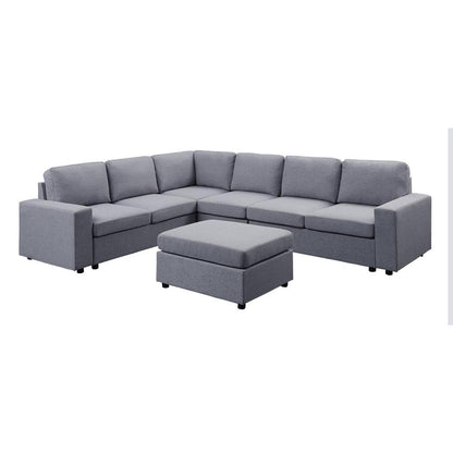 Casey Modular Sectional Sofa with Ottoman in Dark Gray Linen By Lilola Home | Sofas | Modishstore-5