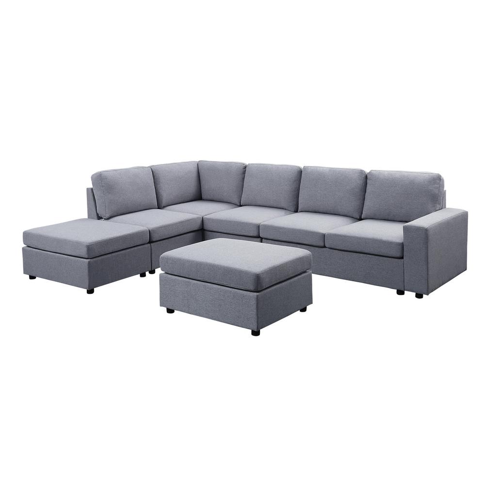 Marley Modular Sectional Sofa with Ottoman in Dark Gray Linen By Lilola Home | Sofas | Modishstore-2