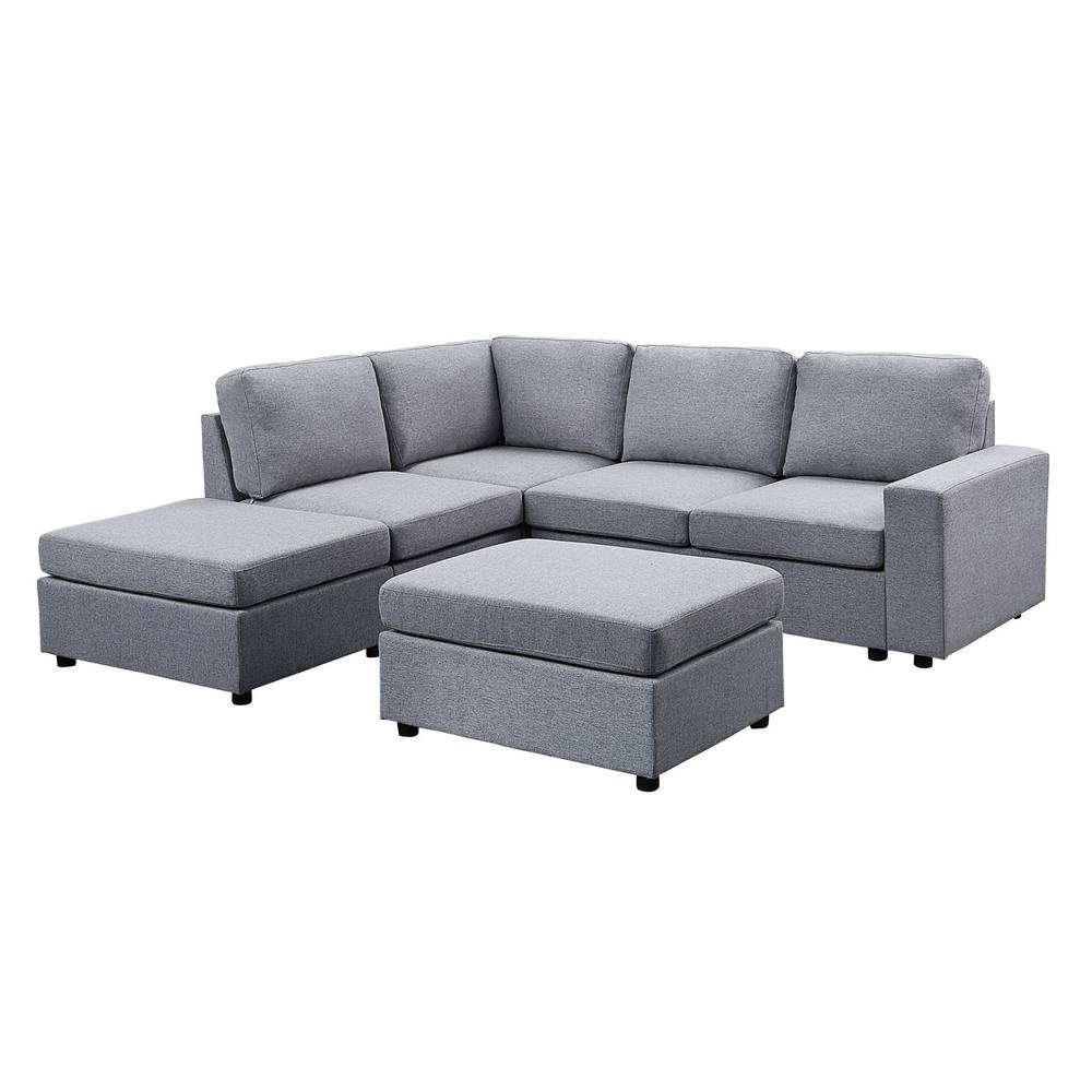 Skye Modular Sectional Sofa with Ottoman in Dark Gray Linen By Lilola Home | Sofas | Modishstore-2