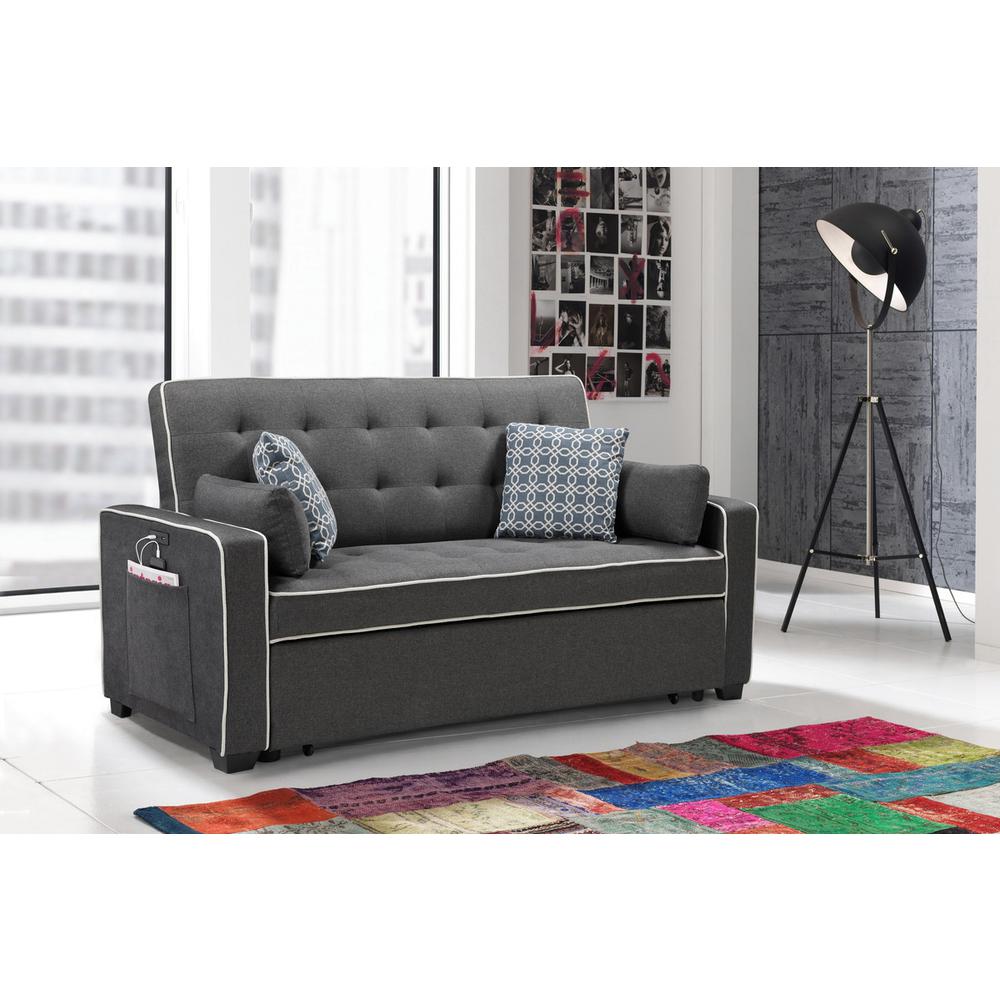 Cody Modern Gray Fabric Sleeper Sofa with 2 USB Charging Ports and 4 Accent Pillows By Lilola Home | Sofas | Modishstore-4