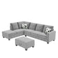 Remi Light Gray Velvet Reversible Sectional Sofa w/ Dropdown Table, Charging Ports By Lilola Home | Sofas | Modishstore-4