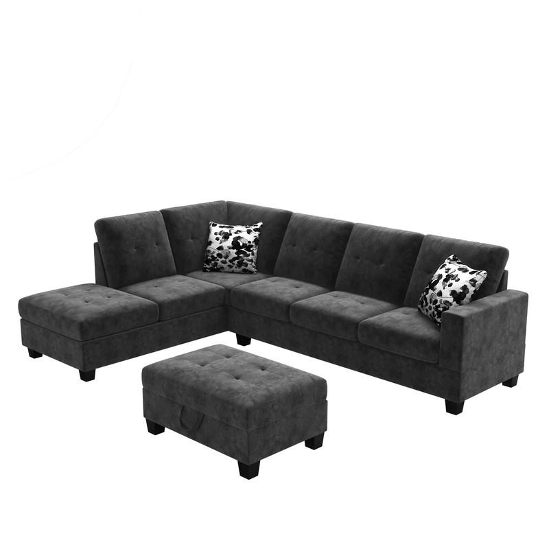 Remi Light Gray Velvet Reversible Sectional Sofa w/ Dropdown Table, Charging Ports By Lilola Home | Sofas | Modishstore-7