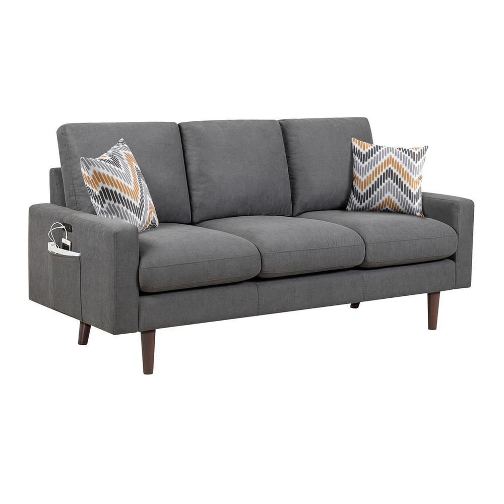 Abella Mid-Century Modern Dark Gray Woven Fabric Sofa and Loveseat Living Room Set with USB Charging Ports & Pillows By Lilola Home | Loveseats | Modishstore-4