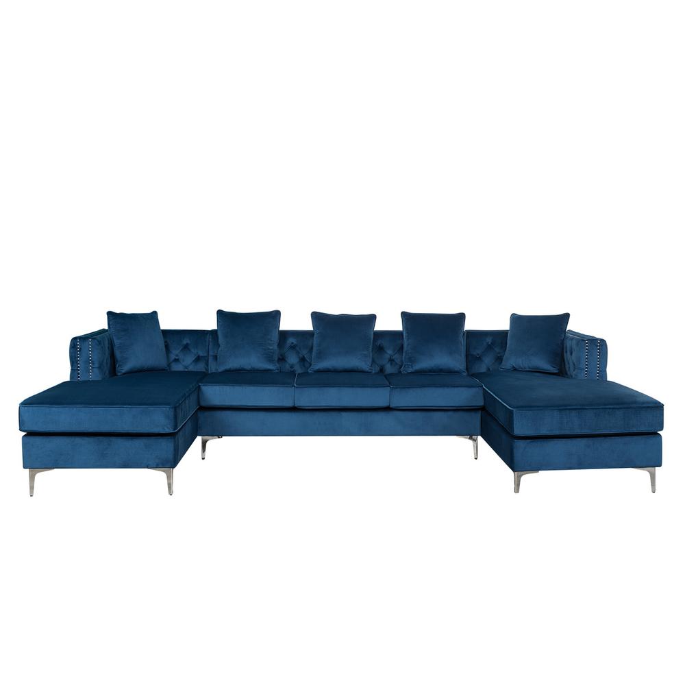 Ryan Green Velvet Double Chaise Sectional Sofa with Nail-Head Trim By Lilola Home | Sofas | Modishstore-7