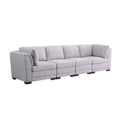Kristin Light Gray Linen Fabric 4-Seater Modular Sofa By Lilola Home
