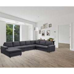 Hayden Modular Sectional Sofa with Reversible Chaise in Dark Gray Linen By Lilola Home