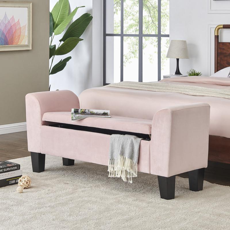 Mila Pink Velvet Ottoman Bench with Storage By Lilola Home | Benches | Modishstore-2