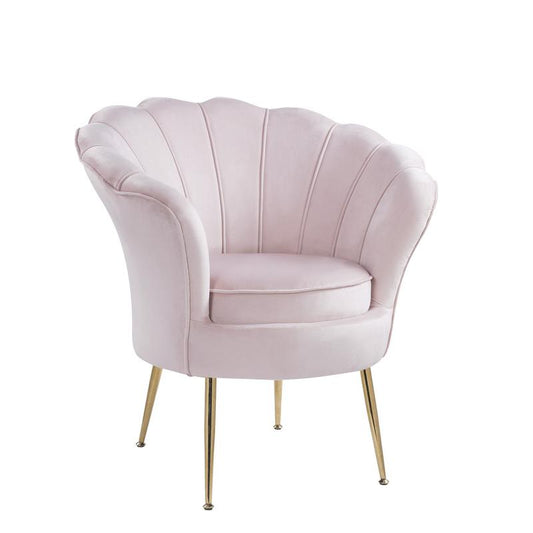 Angelina Pink Velvet Scalloped Back Barrel Accent Chair with Metal Legs By Lilola Home | Accent Chairs | Modishstore