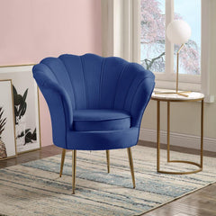 Angelina Blue Velvet Scalloped Back Barrel Accent Chair with Metal Legs By Lilola Home