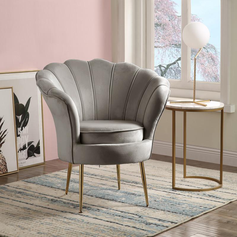 Angelina Blue Velvet Scalloped Back Barrel Accent Chair with Metal Legs By Lilola Home | Accent Chairs | Modishstore-12