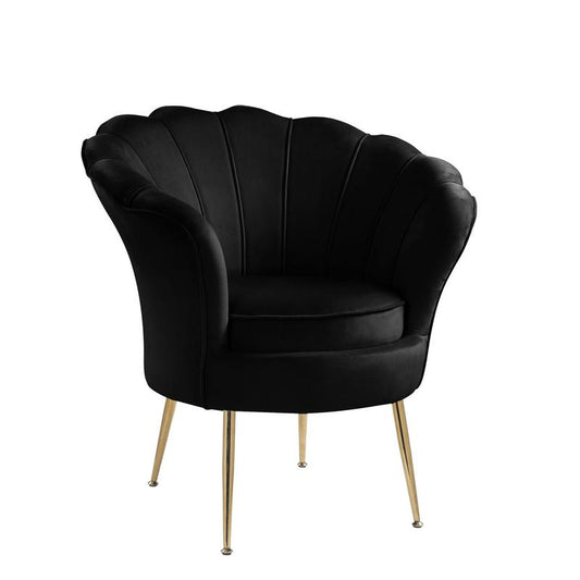 Angelina Black Velvet Scalloped Back Barrel Accent Chair with Metal Legs By Lilola Home | Accent Chairs | Modishstore