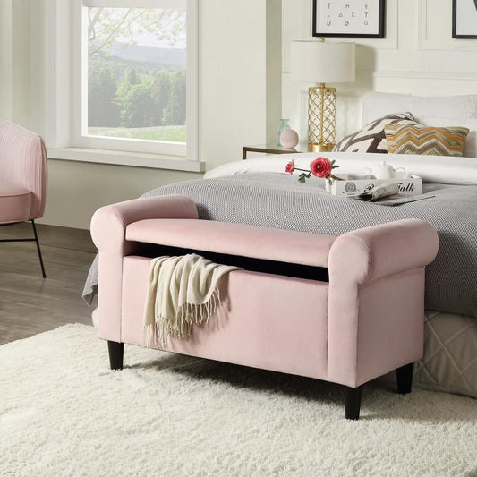 Meryl Pink Velvet Storage Bench By Lilola Home | Benches | Modishstore