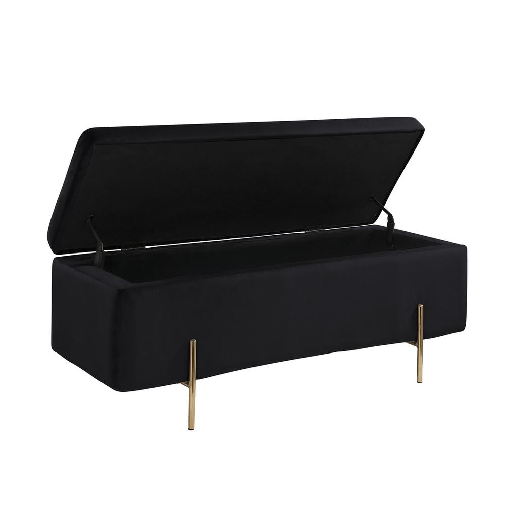 Emma Black Velvet Storage Bench with Metal Legs By Lilola Home | Benches | Modishstore-5