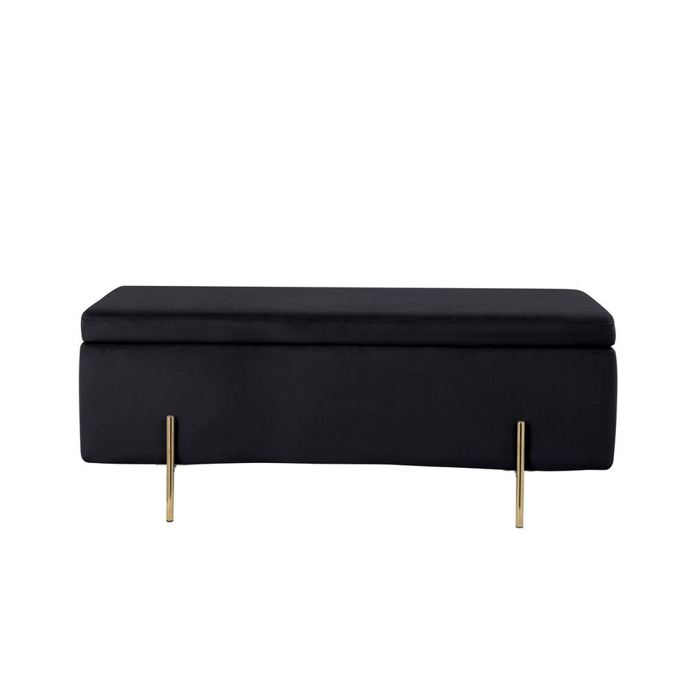 Emma Black Velvet Storage Bench with Metal Legs By Lilola Home | Benches | Modishstore-4