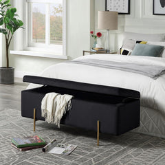 Emma Black Velvet Storage Bench with Metal Legs By Lilola Home