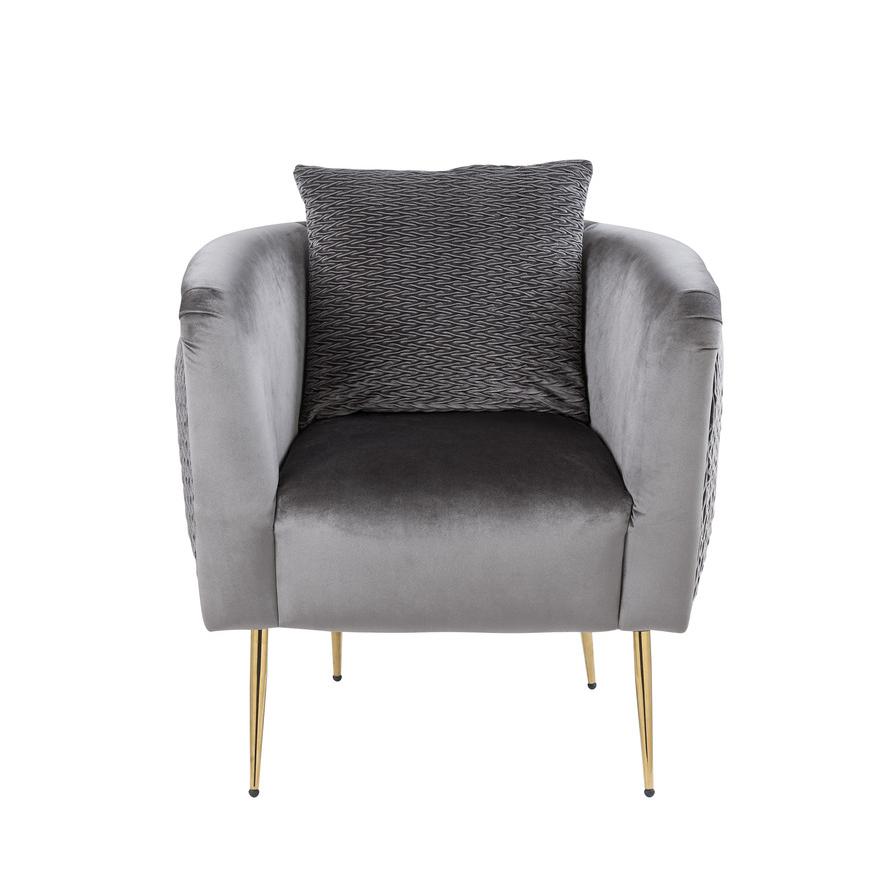 Natalie Gray Velvet Barrel Accent Chair with Metal Legs By Lilola Home | Accent Chairs | Modishstore-3