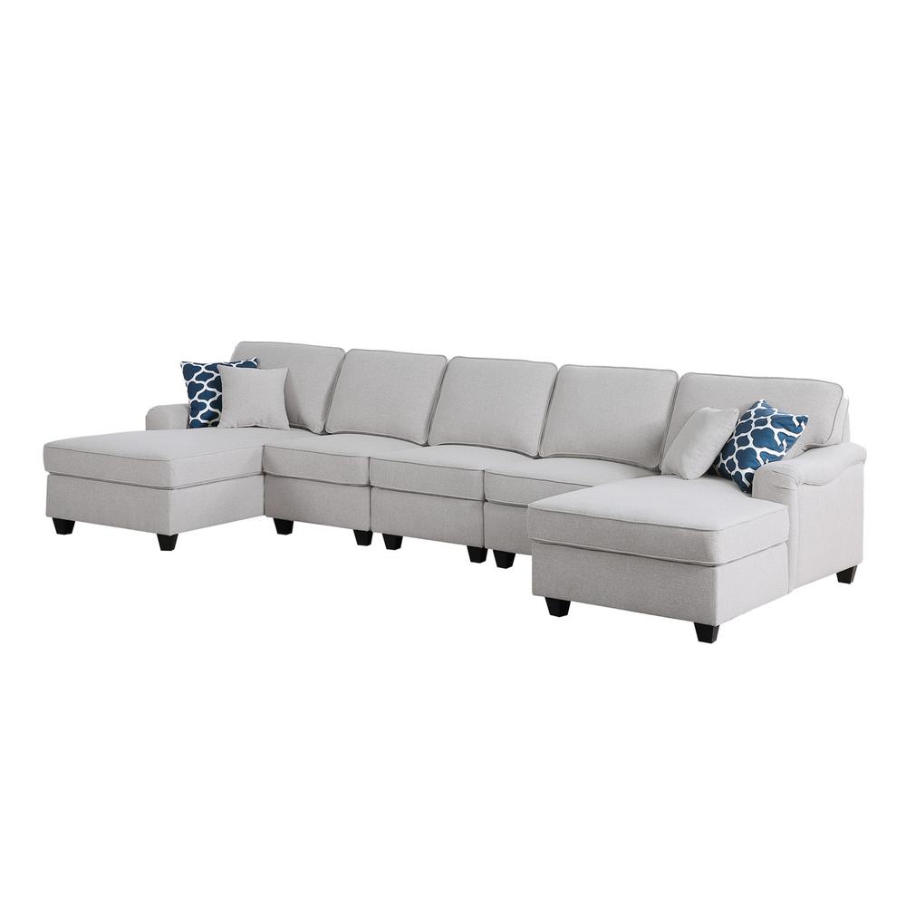 Leo Light Gray Linen Double Chaise 5Pc Modular Sectional Sofa By Lilola Home | Sofas | Modishstore-2