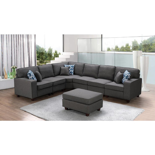 Casanova Dark Gray Linen 7Pc Modular Sectional Sofa and Ottoman By Lilola Home | Sofas | Modishstore