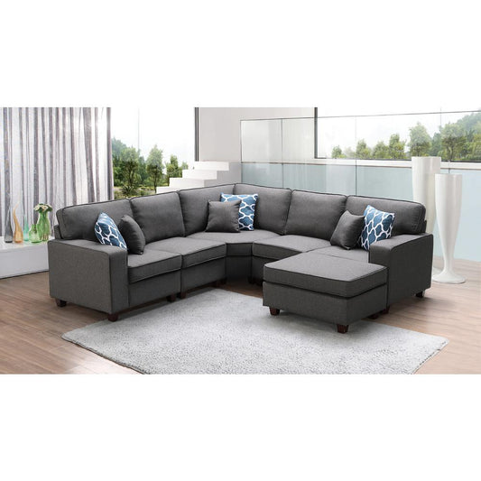 Sonoma Dark Gray Linen 6Pc Modular Sectional Sofa and Ottoman By Lilola Home | Sofas | Modishstore